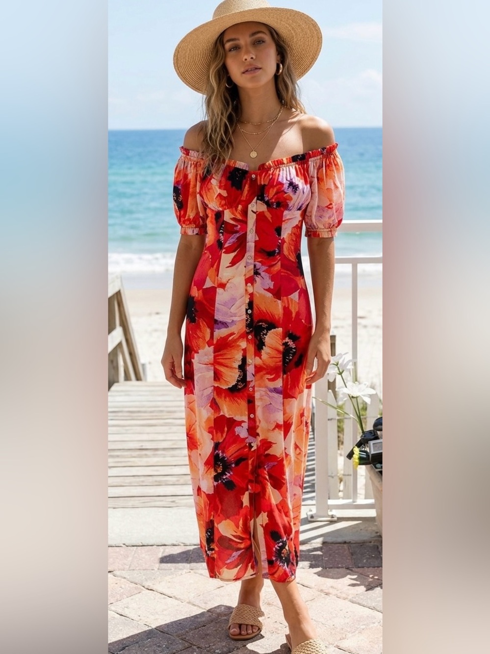 Floral bohemian Off-Shoulder Dress - Pinks and Black